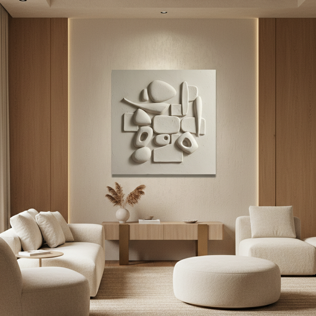 Minimal White Abstract Relief 3D Wall Art