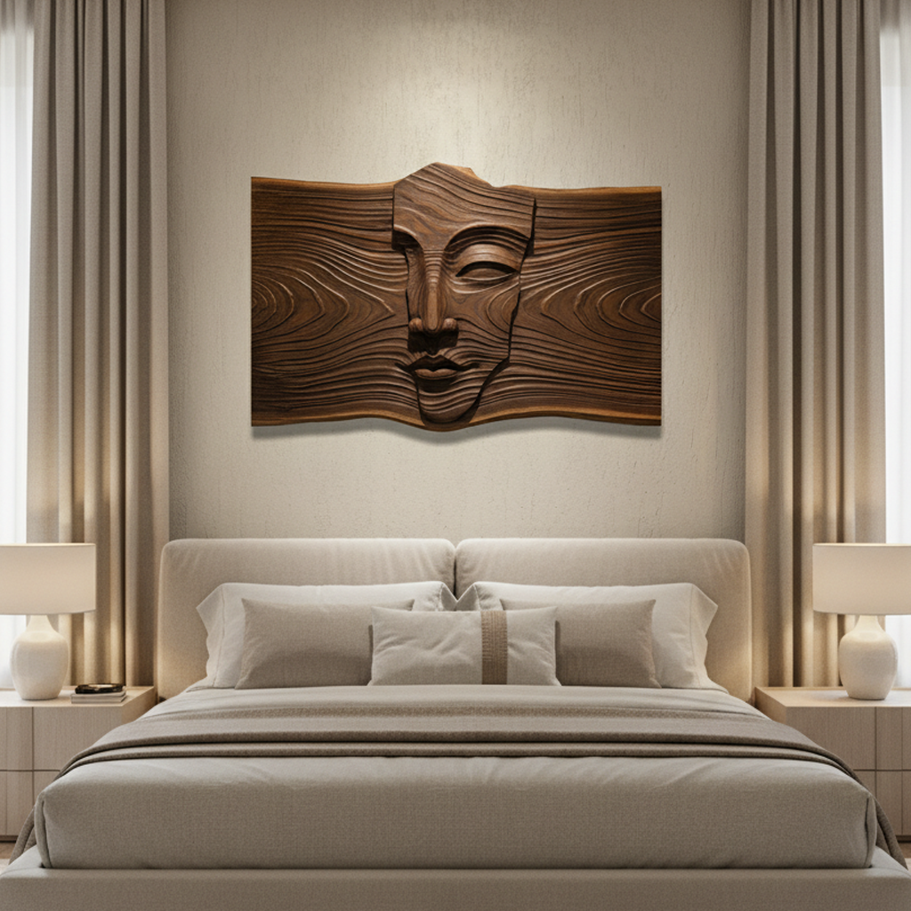 Wooden Face Carved 3D Wall Art