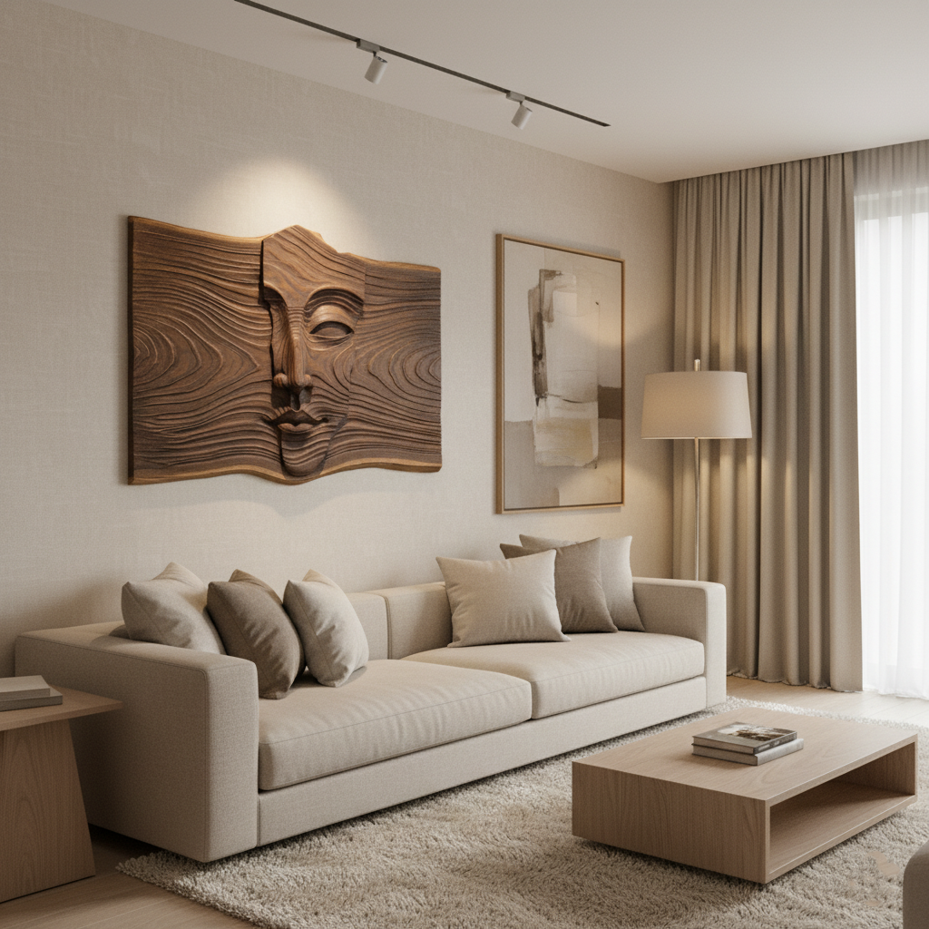 Wooden Face Carved 3D Wall Art