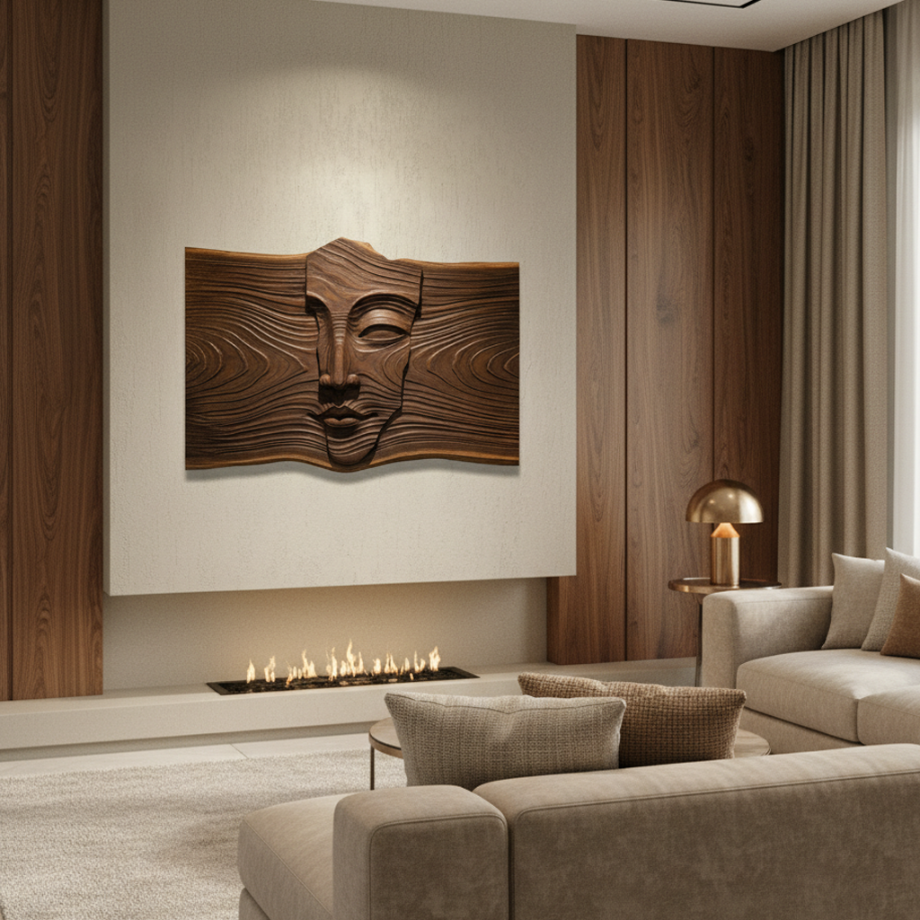 Wooden Face Carved 3D Wall Art