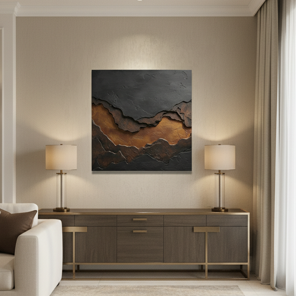 Layered Stone Texture Abstract Wall Art – Dark Modern Décor