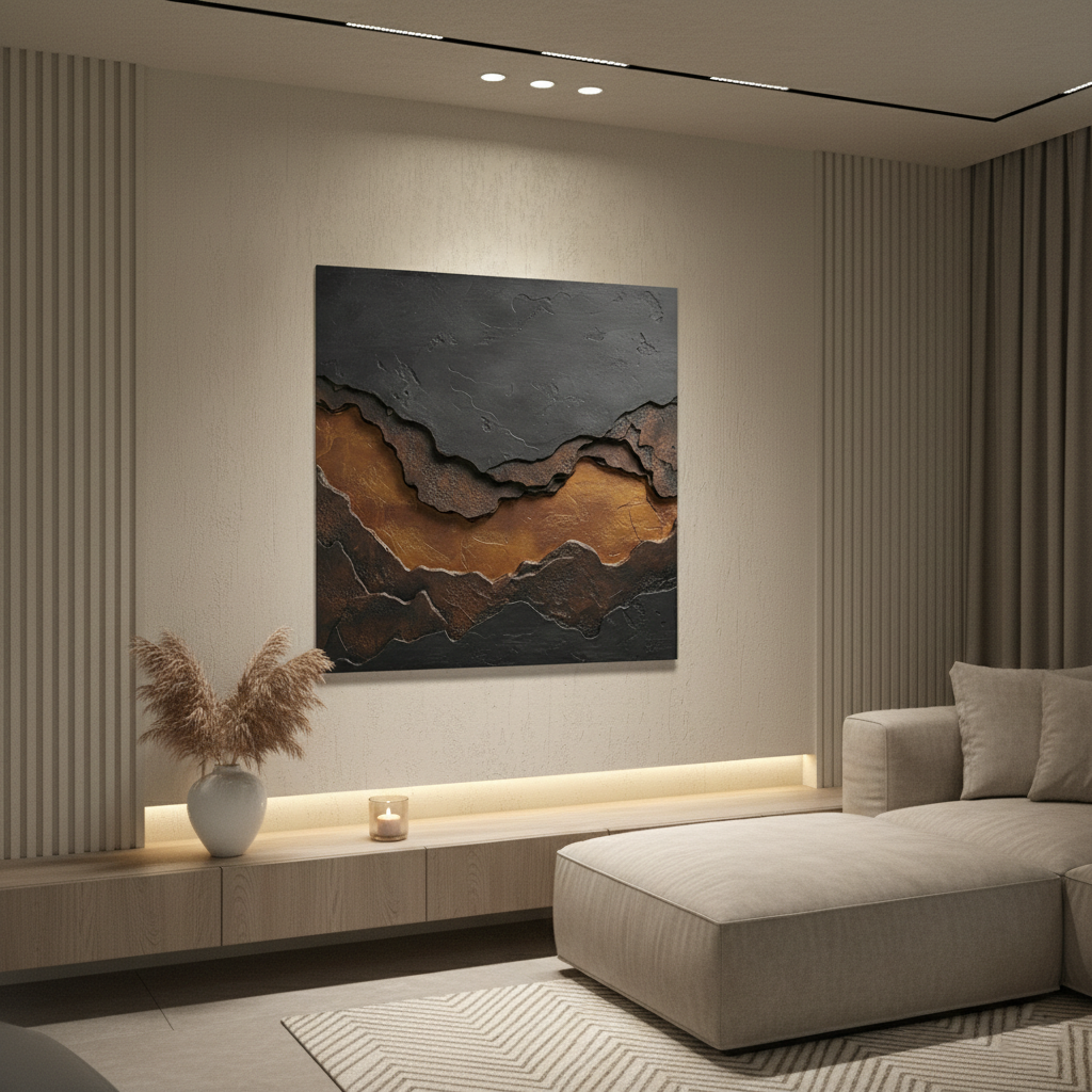Layered Stone Texture Abstract Wall Art – Dark Modern Décor