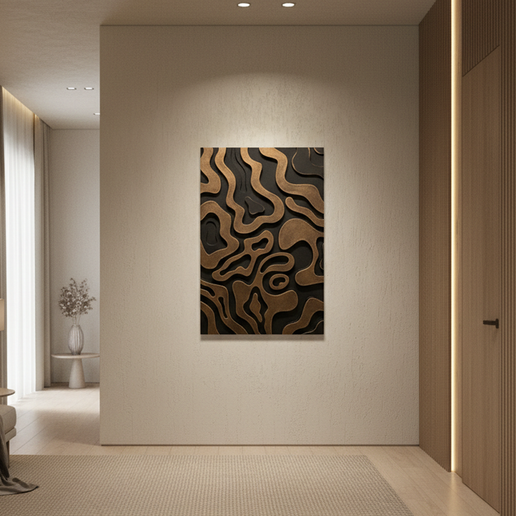 Black & Gold Abstract Wave 3D Wall Art