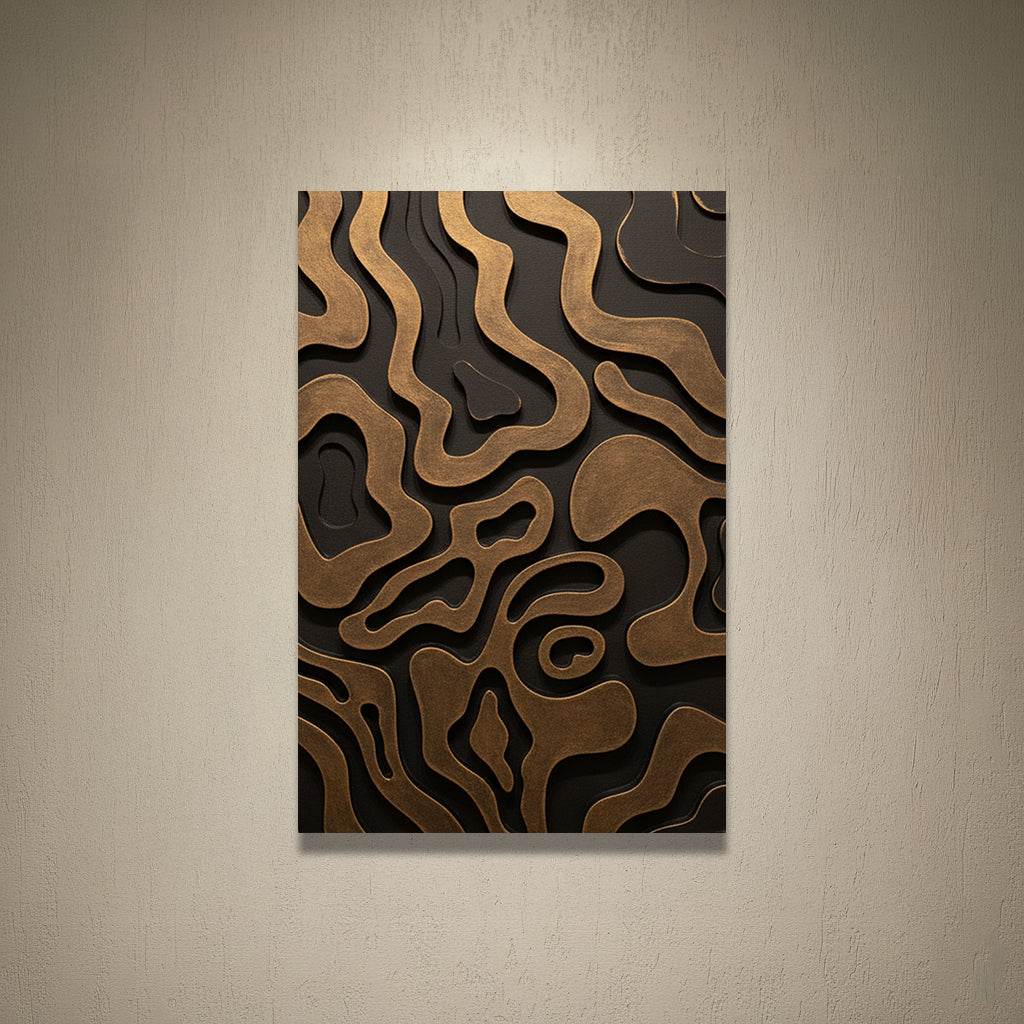 Black & Gold Abstract Wave 3D Wall Art